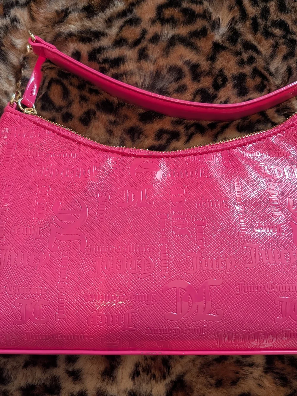 Juicy Couture Hot Pink Shoulder Bag with Heart Chain Detail